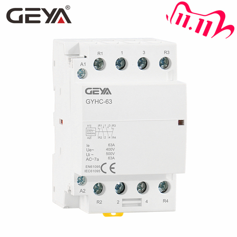 Free Shipping GEYA 4P 63A 4NO or 2NC2NO 220V/230V 50/60HZ Din Rail Household AC Modular Contactor ► Photo 1/6