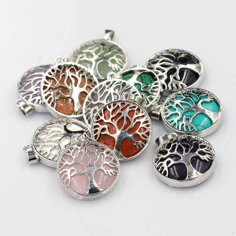 Embed Natural stone 27.5mm Diameter Round life Tree pendant For Necklace making ► Photo 1/3
