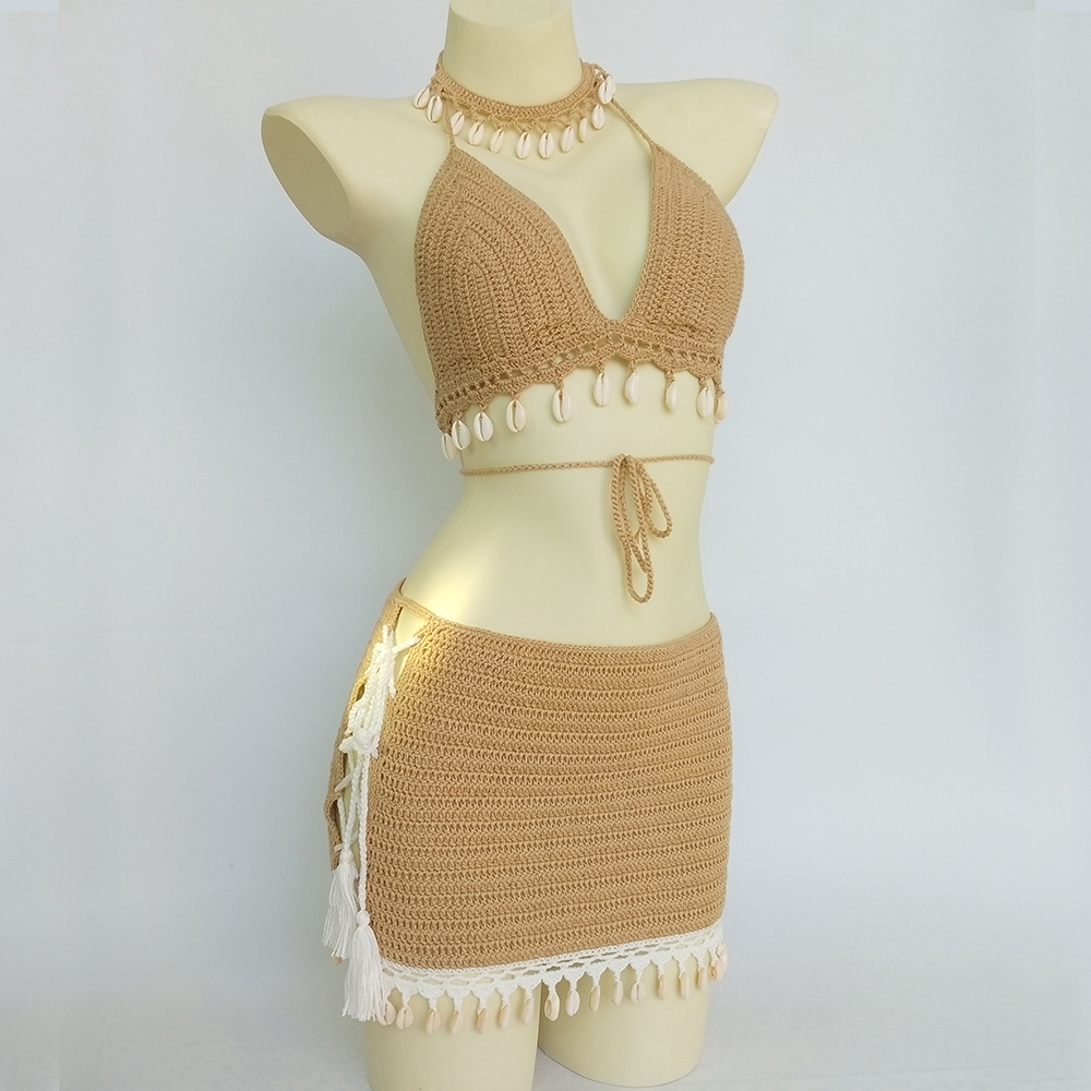Sexy Hollow Out Swimsuit Women Crochet Tassel Swimwear Bandage Knit  Siwmming Bathing Suit Female Halter Bikinis Tops - AliExpress