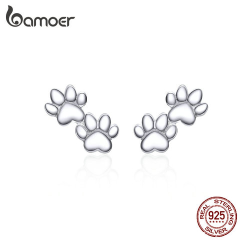 bamoer Dog Paw Silver Stud Earrings for Women 925 Sterling Silver Cat Pet Footprint Earings Jewelry Accessories SCE718 ► Photo 1/6