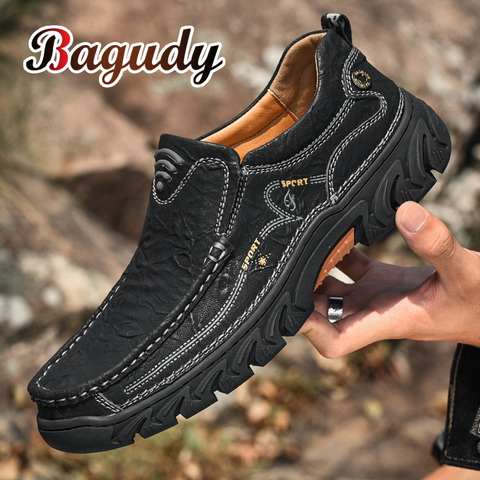 Outdoor High Quality Men's Shoes 100% Genuine Leather Casual Shoes Waterproof Work Shoes Cow Leather Loafers Slip on Footwear 48 ► Photo 1/6