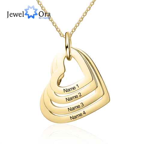 Personalized Stainless Steel Engraved Necklace with 4 Family Names Multilayer Heart Pendant Necklace for Women (NE103630) ► Photo 1/6