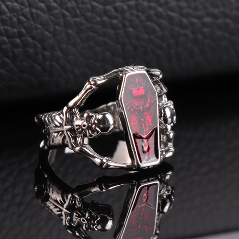 Punk Vintage Jewelry Silver Color Stainless Steel Vampire's Coffin Men's Ring Party Charm Accessories Cool Boy Gift ► Photo 1/6