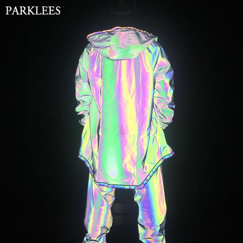 Reflective Trench Coat Men Brand Hip Hop Dance Fluorescent Mens Jackets and Coats Harajuku Windbreaker Cloak Jaqueta Masculino ► Photo 1/6