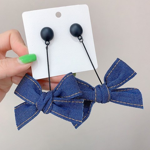 Exaggerated Blue Color Denim Bowknot Earrings for Women Girl Jeans Cross Knot Big Hanging Dangle Earrings Fashion Jewelry 2022 ► Photo 1/4