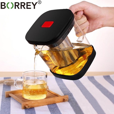 BORREY Clear Glass Teapot Teacup Set Heat Resistant Square Glass Teapot With Tea Infuser Puer Oolong Tea Kettle Office Tea Cup ► Photo 1/6