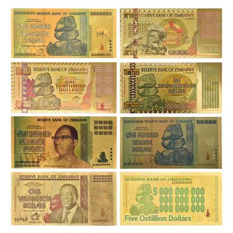 Zimbabwe $Z100 Trillion/100 Quintrillion/5 Octillion/100 Decillion Dollar Gold Foil Banknote Replica Paper Money Business Gift ► Photo 1/6