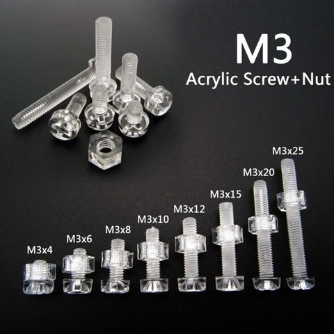 50sets Acrylic Clear Plastic Nylon M3 Round Phillips Head Screw Bolt + Nut ► Photo 1/5