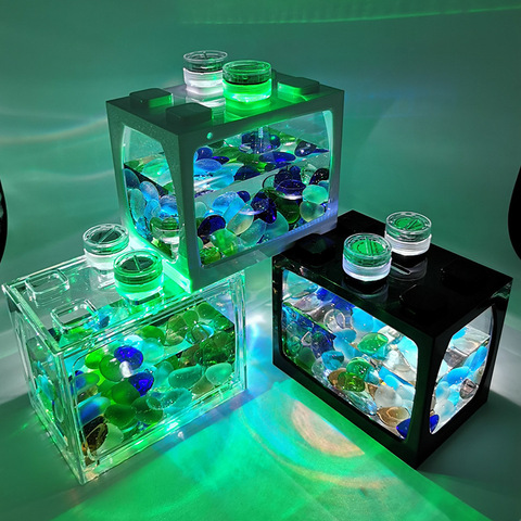 Desktop Aquarium Fish Tank With Light Battery Type Small Fighting Fish Tank Office Mini Fighting Fish Tank Aquarium Supplies ► Photo 1/6