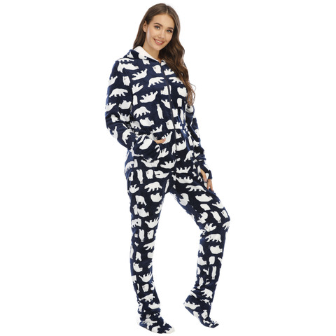 Winter European And American Ladies Pajamas Flannel Animal Print Foot Cover One-piece Home Service Pyjamas ► Photo 1/5