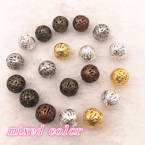 150-30pcs 4/6/8/10mm Hollow Ball Flower Beads Metal Charms Bronze /Gold /Silver Plated Filigree Spacer Beads For Jewelry Making ► Photo 1/6