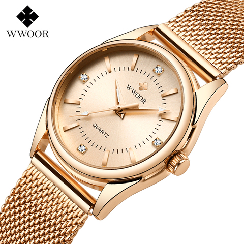 WWOOR 2022 Luxury Diamond Woman Watch Women Rose Gold Small Bracelet Wrist Watches Gifts For Women Quartz Clock Relogio Feminino ► Photo 1/6