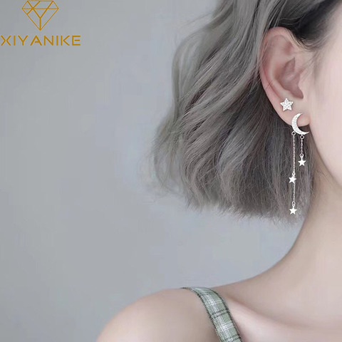 XIYANIKE 925 Sterling Silver Moon Stars Tassel Earrings Charm Women Asymmetry Jewelry New Fashion Elegant Party Accessories Gift ► Photo 1/6