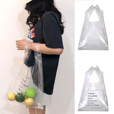 New Women Transparent PVC Shopping Bag Clear Fashion Reusable Letter Printed Eco-friendly Tote Bag ► Photo 1/6