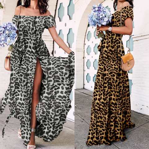 S-5XL Summer Celmia Ruffles Dress Women Sexy Off Shoulder Leopard Print Long Maxi Sundress Buttons Party Vestidos Robe Femme 7 ► Photo 1/6