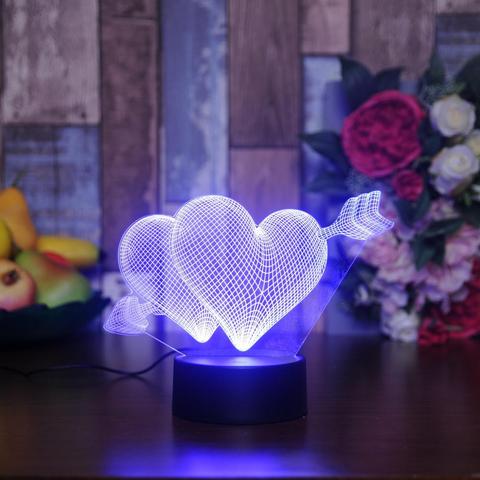 Valentines day gift for girlfriend 7 Color Change 3D Hologram Love Heart Lamp USB Acrylic Lights anniversary wife present ► Photo 1/6