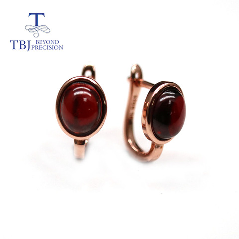 TBJ,100% Natural Mozambique Garnet clasp earring oval cut 7*9mm 4.6ct fine gemstone jewelry 925 sterling silver rose gold simple ► Photo 1/6