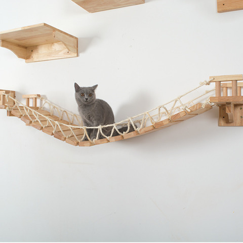 Cat Wall Mount Wood Ladder Cat Scratcher Post Tree Kitten Climbing Bridge Lounge Pet Cat Bed Cat Furniture Jumping Platform W201 ► Photo 1/1