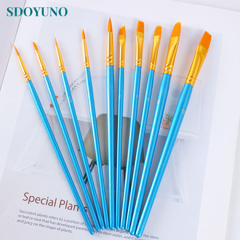 Nylon Hair Painting Brush 10Pcs/Set painting by numbers Tool brushes Watercolor Gouache Paint Brushes Different Shape Round Tip ► Photo 1/6