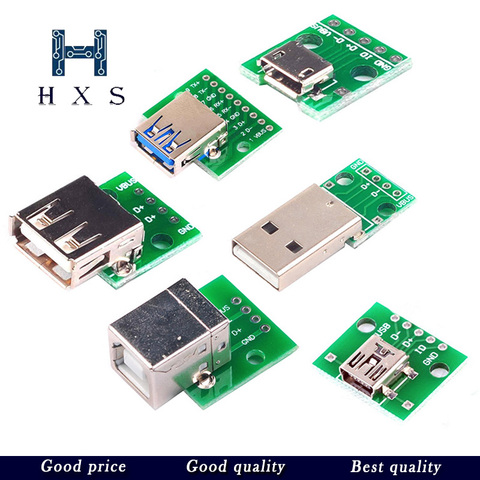 Micro Mini USB USB A Male USB 2.0 3.0 A Female USB B Connector Interface to 2.54mm DIP PCB Converter Adapter Breakout Board ► Photo 1/6