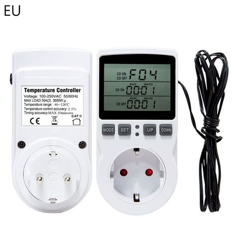 Thermostat Digital Temperature Controller Socket Outlet with Timer Switch Sensor Probe Heating Cooling 16A AC 110V~230V ► Photo 1/6