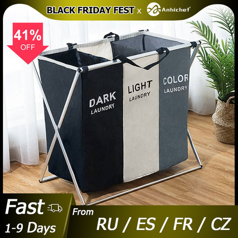 Foldable Laundry Basket Organizer For Dirty Clothes Laundry Hamper large sorter Two Or Three Grids Collapsible Folding Basket ► Photo 1/6