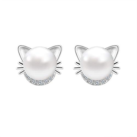 Women Adorable Cat Rhinestone Studs Earrings Shiny Crystal White Pearl Girls Stud Earrings Fashion Accessories ► Photo 1/1