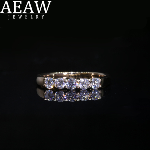 AEAW 18k Yellow Gold 0.1ct 3mm Total 0.5ctw DF Round Cut Engagement&Wedding Moissanite Lab Grown Diamond Band Ring for Women ► Photo 1/6