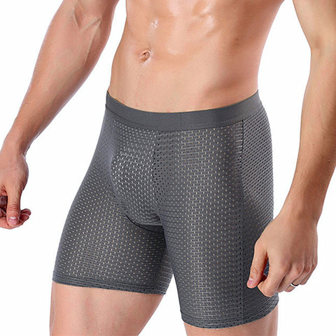 Underpants Male Shorts Breathable Long Underwear Man Mesh Large Size Men's Panties Men Ice Silk Cool With Hole Boxer Sexy Homme ► Photo 1/6