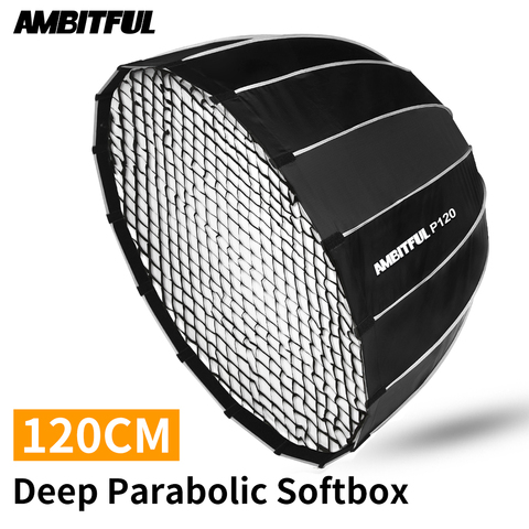 AMBITFUL P120 Portable 120CM 16 Metal Rods Deep Parabolic Softbox + Honeycomb Grid Bowens Mount Studio Flash Speedlite Softbox ► Photo 1/6