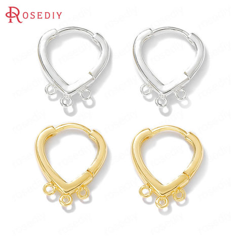 (39170)6PCS 15x17MM 24K Gold Color Brass Heart Loop Earrings Hoops with 3 Hanging Holes Jewelry Making Supplies Diy Accessories ► Photo 1/6