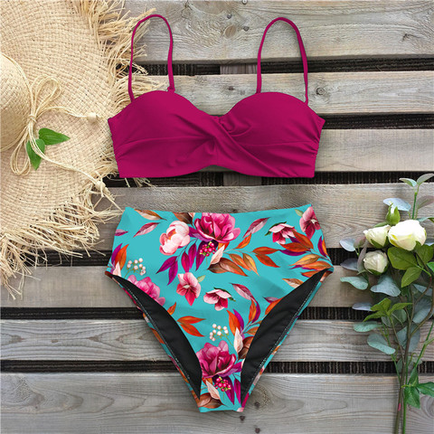 Sexy Leaf Print Bikini 2022 Female Swimsuit Women Swimwear Thong Push Up Bikinis Set High Waist Swimming Suits for Bathing Suit ► Photo 1/6