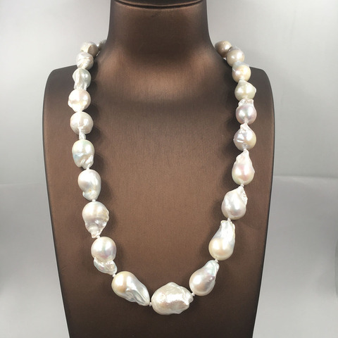 100% NATURE FRESHWATER Baroque PEARL NECKLACE in nature color, big baroque pearl .A + grade pearl good luster have flaw ► Photo 1/6