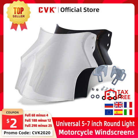 CVK Universal Motorcycle 5-7inch Round Lights Windshield Street Bike Windscreen Screen Glass As For Honda Yamaha Kawasaki Suzuki ► Photo 1/6