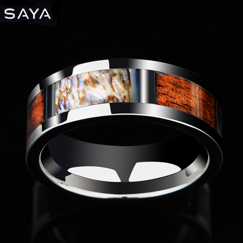 2022 New Design 8mm High Polished Men's Tungsten Ring with Abalone and Shells Inlay Comfort Fit Wedding Band Size with Gift Box ► Photo 1/1