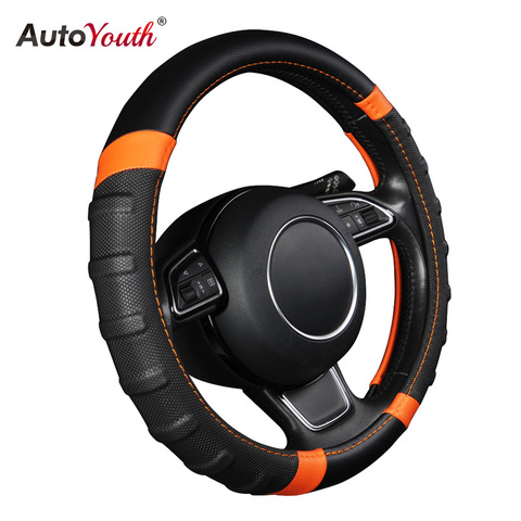 Car Steering Wheel Cover Breathable and Non Slip Microfiber Leather Steering Wheel Cover Universal 38cm/15 inch Orange and Black ► Photo 1/6