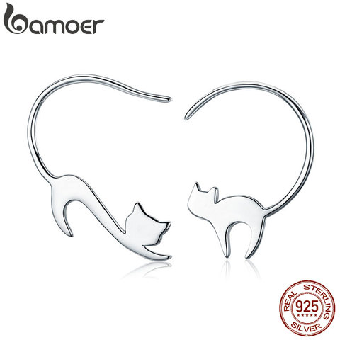 BAMOER Animal Collection 925 Sterling Silver Cute Napping Little Cat Drop Earrings for Women Sterling Silver Jewelry Gift SCE073 ► Photo 1/6