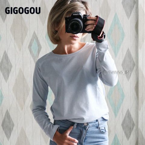 GIGOGOU Long Sleeve Women Basic T Shirt Autumn Spring 95% Cotton Tshirt S-3XL Solid Top Tee Shirts Soft T-shirt Harajuku ► Photo 1/6