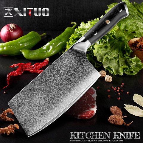 XITUO Butcher kitchen Knife Damascus Steel Chopping Knife Chinese Cleaver Chef Slicing utility knife Cooking Tool and G10 handle ► Photo 1/6