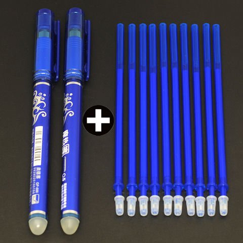 2pcs Pen + 10pcs Erasable Refill Total 12 PCS 0.5mm Washable Ballpoint Pen Blue Black Ink Drawing Stationery School Office Set ► Photo 1/4