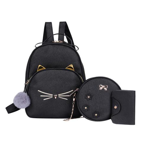 Women Rucksack Teenagers Travel Backpack 2022 PU Leather School Bags for Girls Cartoon Cat Square Satchel Light Shoulder Bag ► Photo 1/6