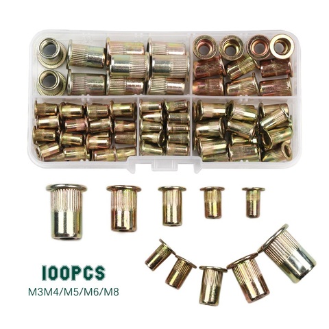 100PCS M3 M4 M5 M6 M8 Carbon Steel Rivet Nuts Insert Rivets Multi Size Flat Head Rivet Nuts Set ► Photo 1/6