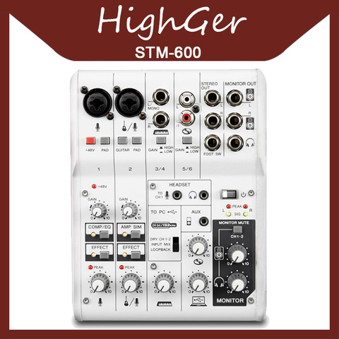 HighGer  Console Mixer Soundcard  2 Channel UHF Wireless Microphone  PC Studio Recording DJ Network Live Karaoke 48V ► Photo 1/4