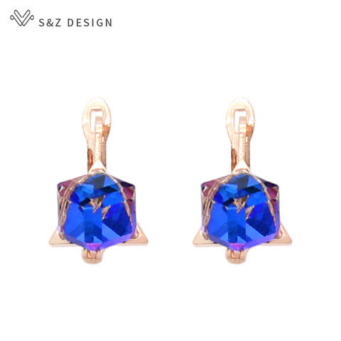 S&Z DESIGN 2022 Fashion Colorful Square Cube Crystal Dangle Earrings For Women Wedding Jewelry Lovely Earrings Anti-allergy ► Photo 1/6