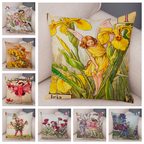 Vintage Floral Girl Pillowcase Decor Cute Cartoon Flower Elf Fairy Tale for Sofa Home Pillow Case Soft Plush Cushion Cover ► Photo 1/6