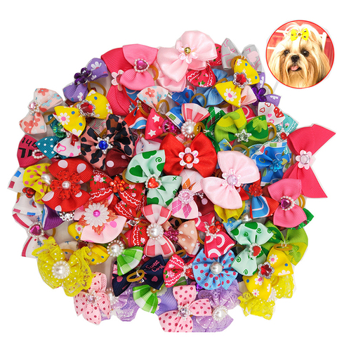 20 pieces Cute Ribbon Pet Hair Bows Elastic Rubber Band Dog Hair Accessories Cat Hair Flower Pet Photo Props Christmas Gift ► Photo 1/6