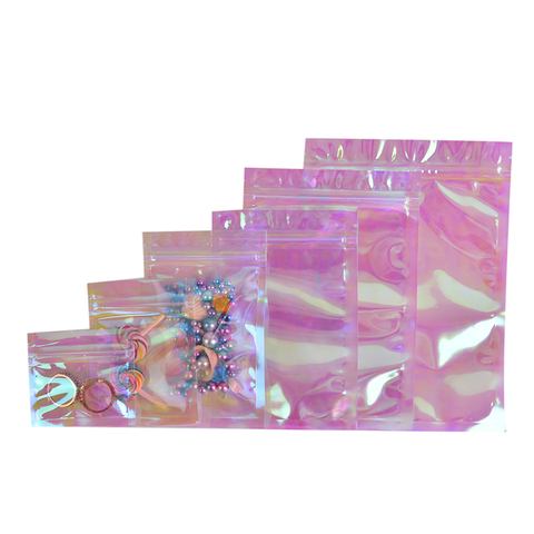 100Pcs Rainbow Transparent Symphony Ziplock Bag Iridescent Zip lock Bags Cosmetic Plastic Laser Zipper ► Photo 1/6