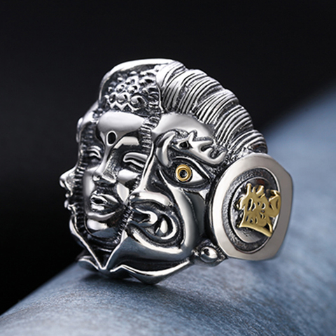 Buddha Devil Om Mani Padme Hum Buddha And Demon Evil Buddhism man Ring For Men Chinese Character Mens Religious Tibetan Rings ► Photo 1/6