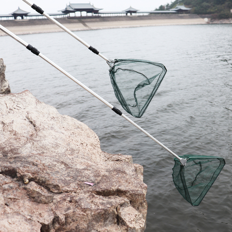 Triangular Folding Fishing Landing Net Aluminum 3 Section Extending Pole Handle green ► Photo 1/6