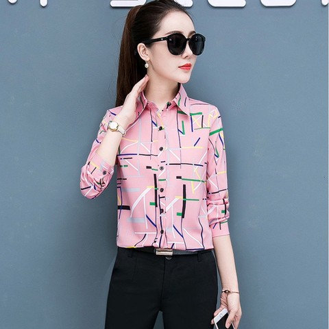 Spring 2022 Long Sleeve Chiffon Blouse Korean Casual Women Streetwear Shirts Elegant Office Shirt Plus Size Ladies Print Tops ► Photo 1/5
